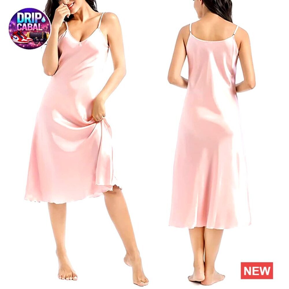 Satin Slip Dress Elegant Minimal Chic Nightgown Adjustable Straps Deep V-Neck